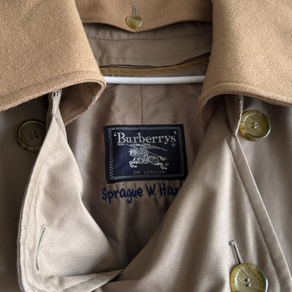 Vintage Burberry Tan Nova Check Plaid Lined Double Breasted   Tie Trench Coat